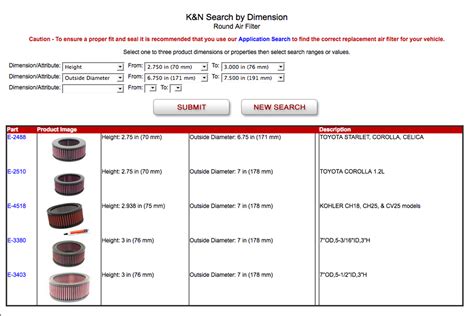 kandn air filters|Search By Dimensions.